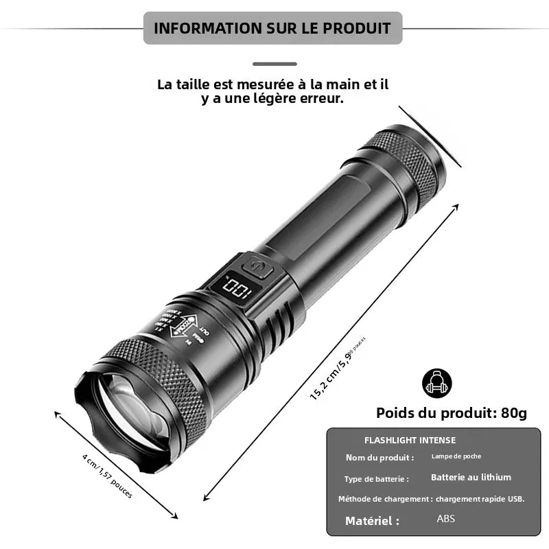 Lampe Torche LED 2000 Lumens Zoom Tactique Rechargeable USB-C – CLEVI Paris