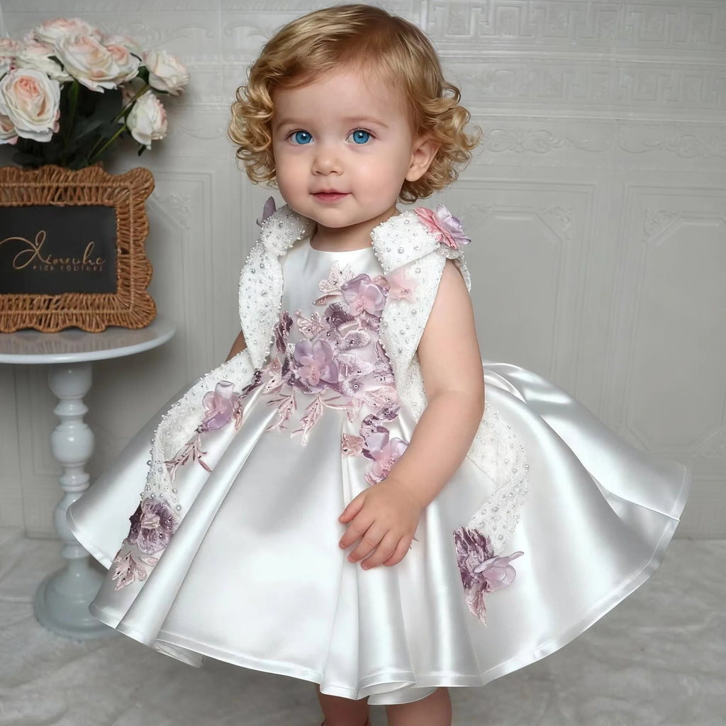 Robe princesse fille blanche brodée – CLEVI Paris