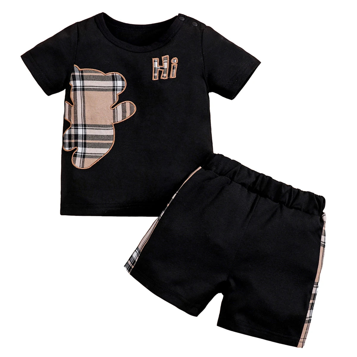 Ensemble bébé ours T-shirt et short à carreaux – CLEVI Paris