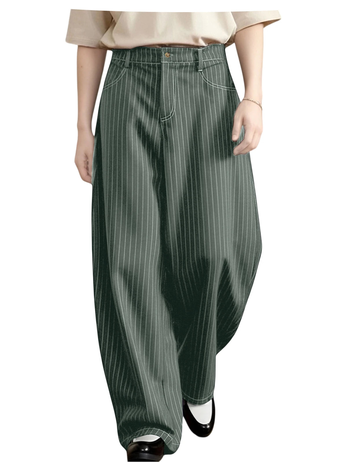 Pantalon homme rayé taille haute coupe large – CLEVI Paris