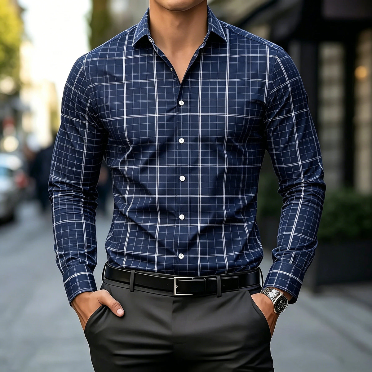 Chemise homme à carreaux manches longues – CLEVI Paris