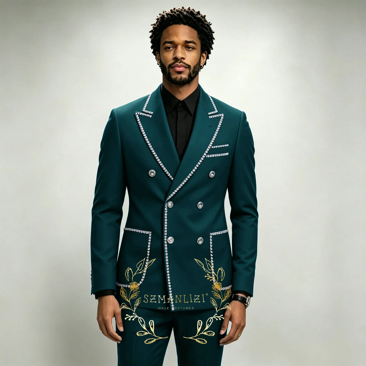 Costume Homme 2 Pièces Smoking Luxe Bleu Royal Cristaux Revers Pointu Double Boutonnage Mariage XS-6XL – CLEVI Paris