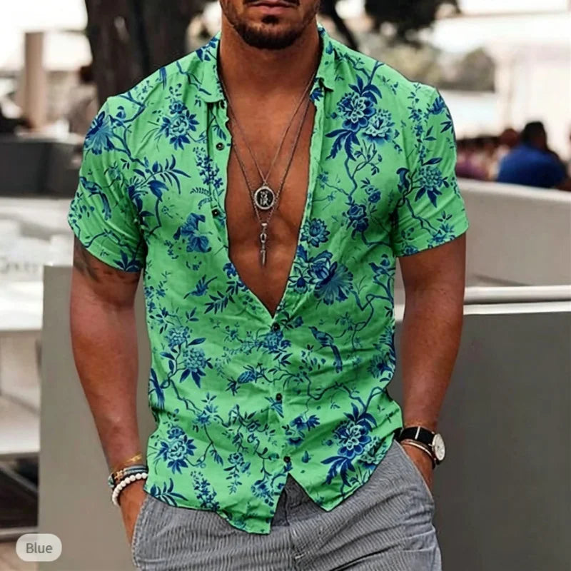 Chemise homme à motif porcelaine à manches courtes – CLEVI Paris