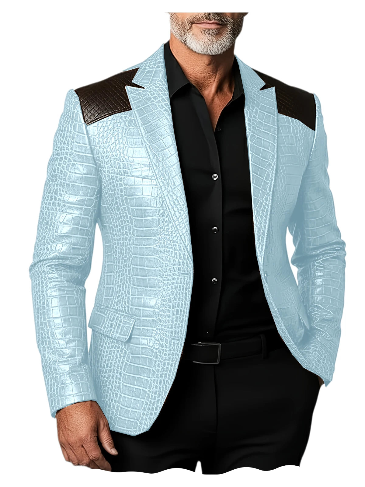 Veste homme en cuir PU crocodile patchwork – CLEVI Paris
