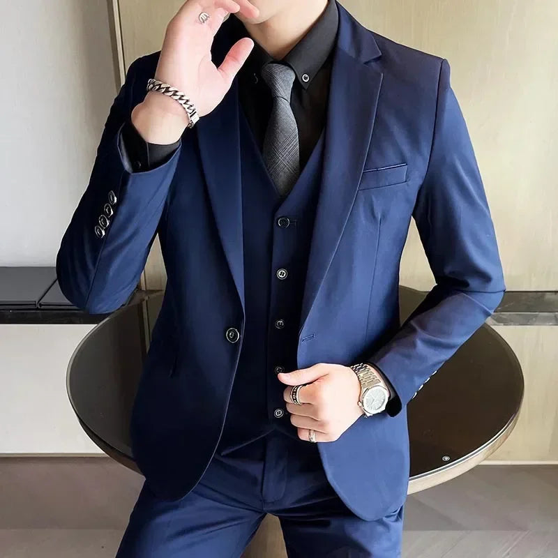 Costume 3 Pièces Homme Blazer Gilet Pantalon Coupe Slim – CLEVI Paris