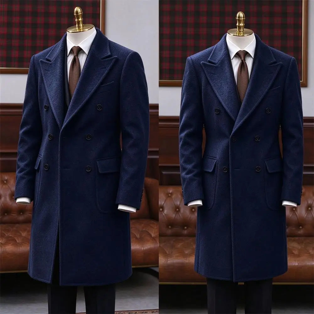 Manteau homme long croisé en laine mélangée – CLEVI Paris
