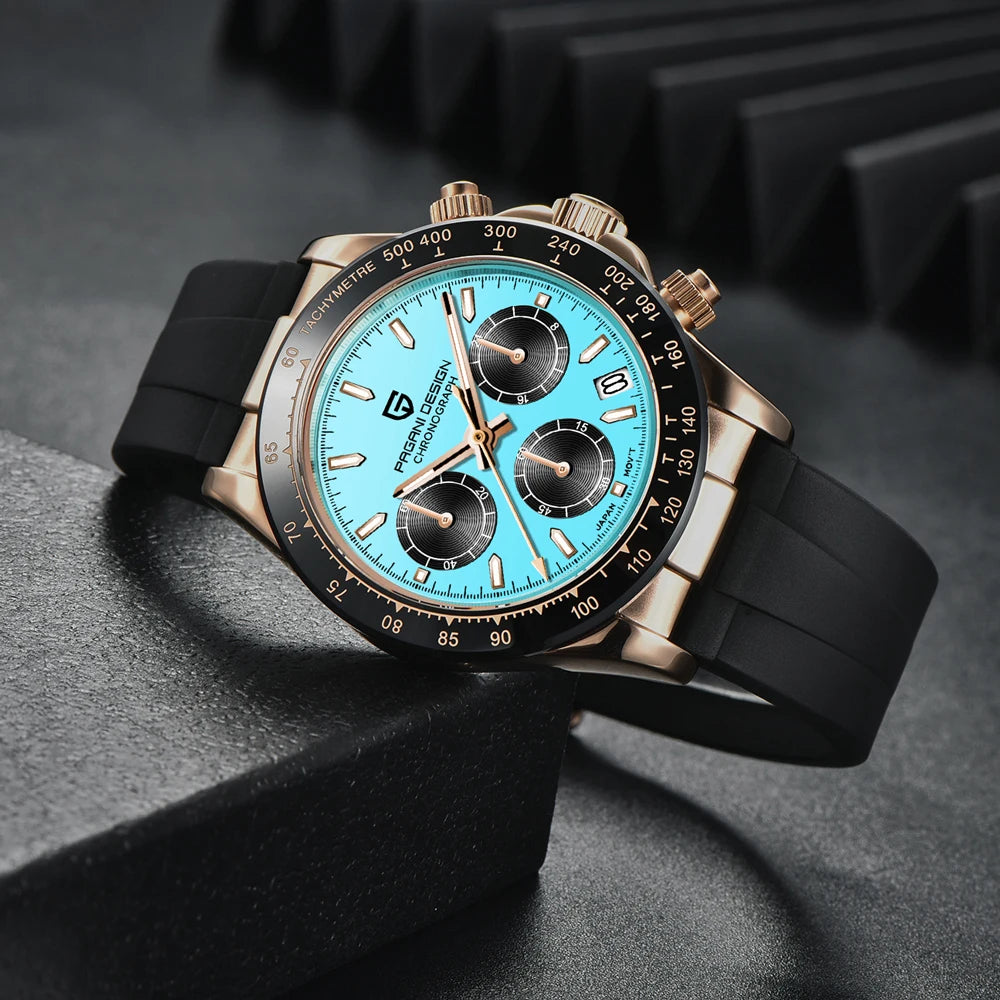 Montre Homme Pagani Design PD-1664 Chronographe Quartz VK63 Saphir Étanche 10 Bars Or Bleu – CLEVI Paris