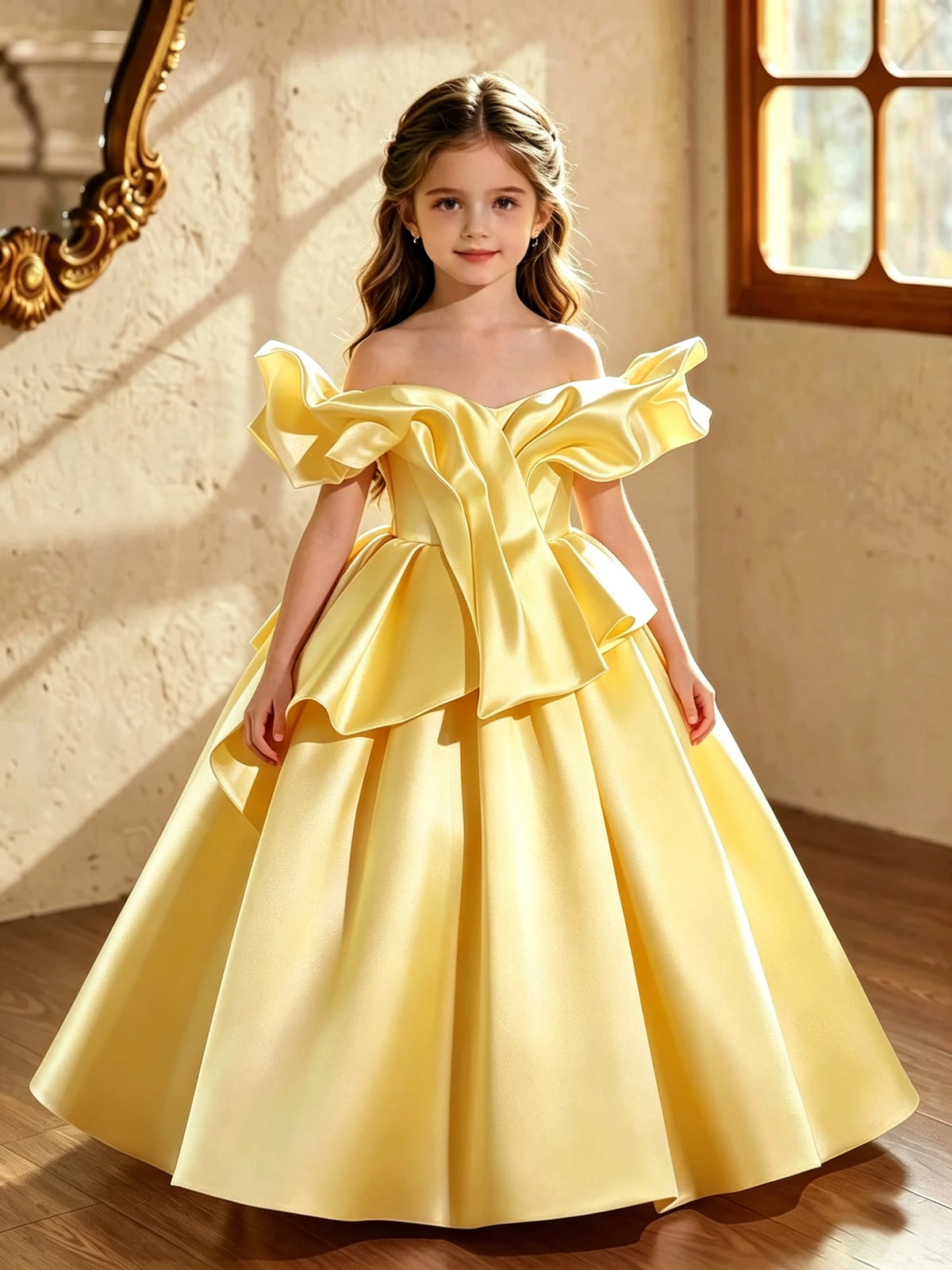 Robe fille en satin drapé ZHJ – CLEVI Paris