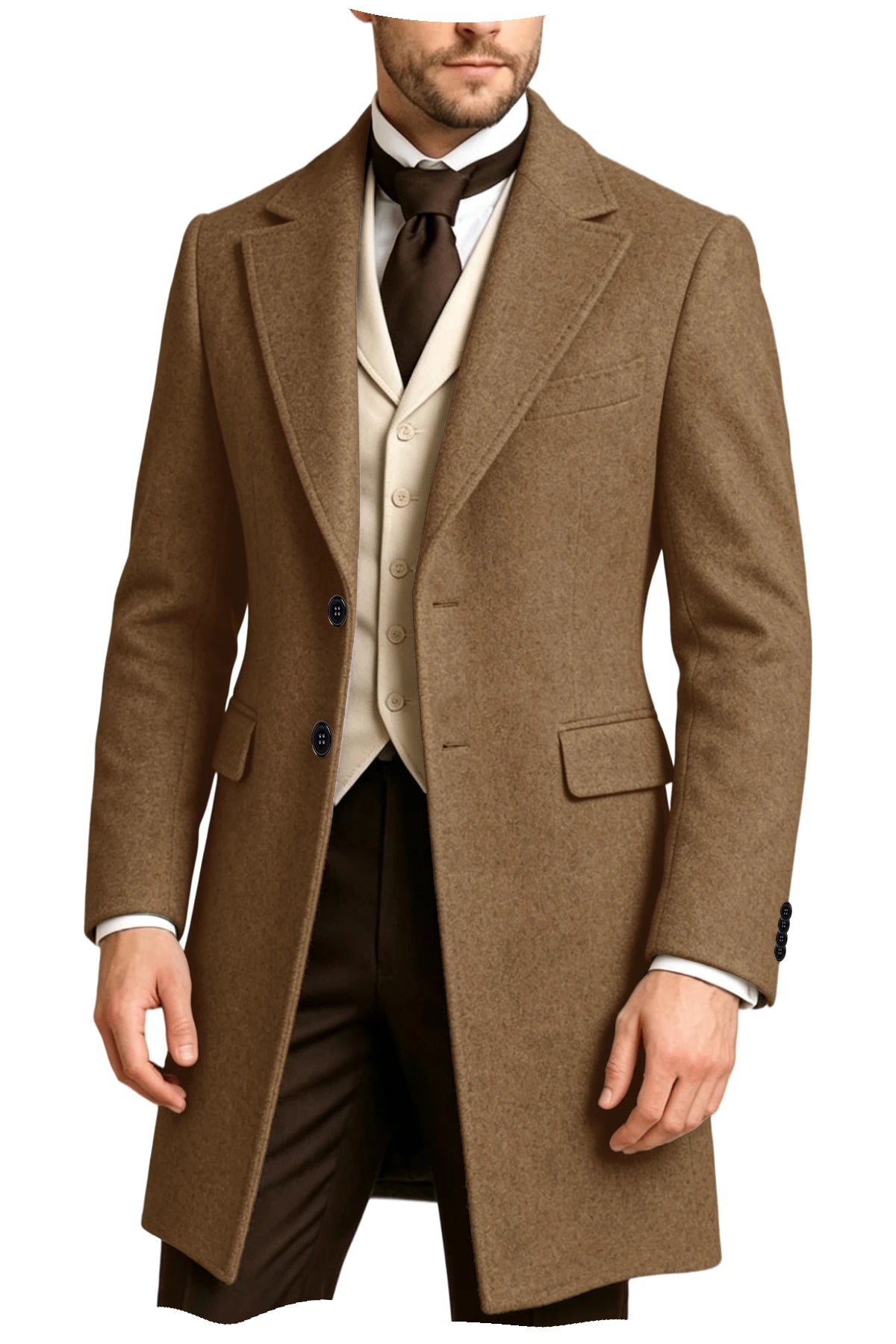 Manteau homme long à revers style rétro – CLEVI Paris