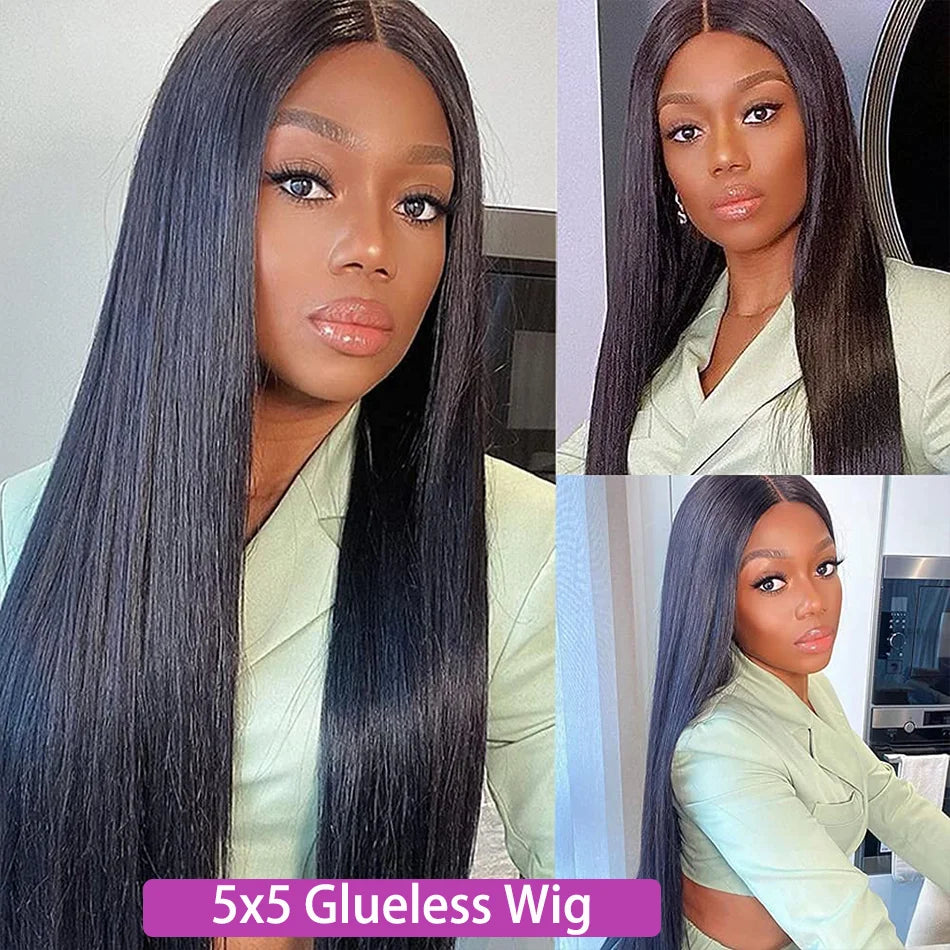 Perruque Glueless Bone Straight Cheveux Humains Brésiliens Remy – Fermeture 4x4 / 5x5 Sans Colle – CLEVI Paris