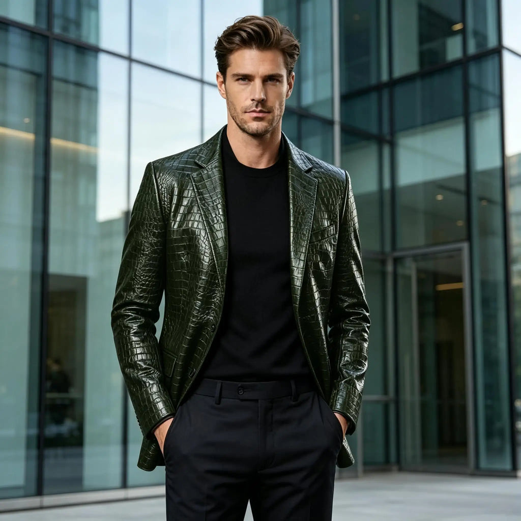 Blazer homme en simili cuir motif crocodile – CLEVI Paris