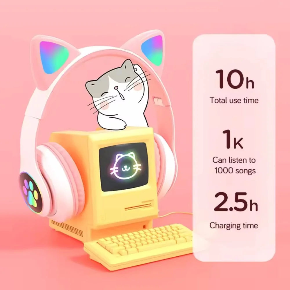 Casque Enfant Oreilles de Chat LED Bluetooth 5.0 – CLEVI Paris