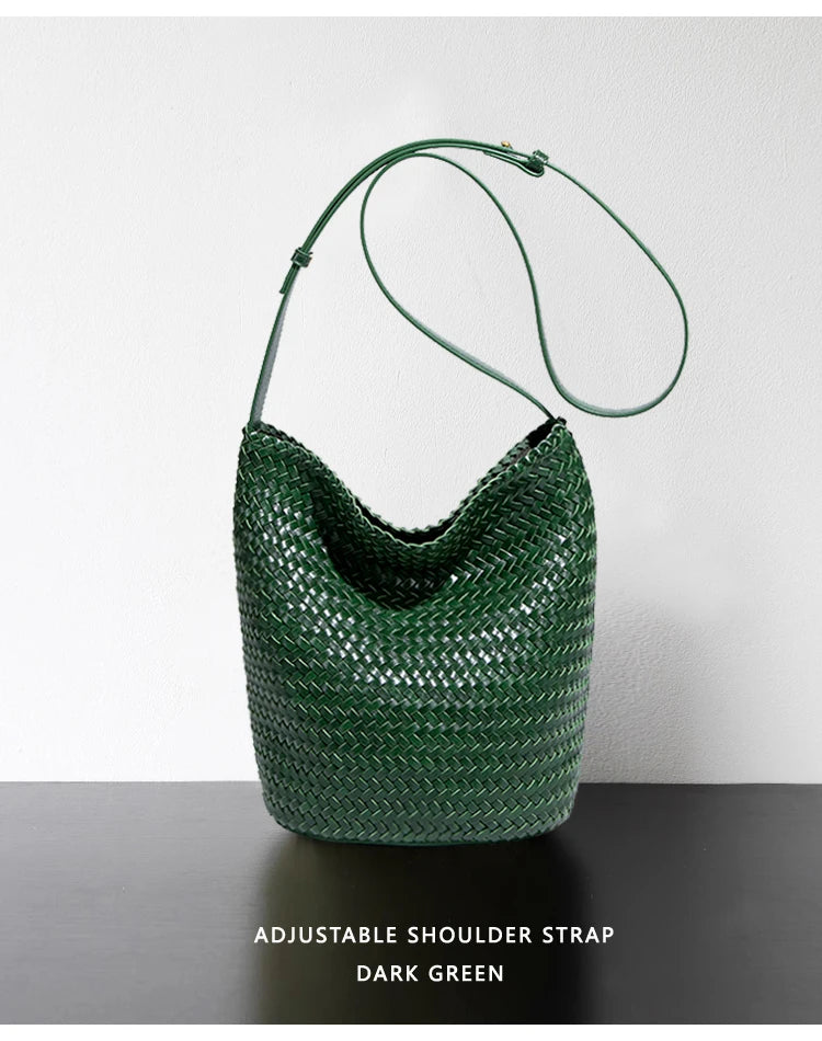 Sac seau tissé femme en cuir véritable – CLEVI Paris