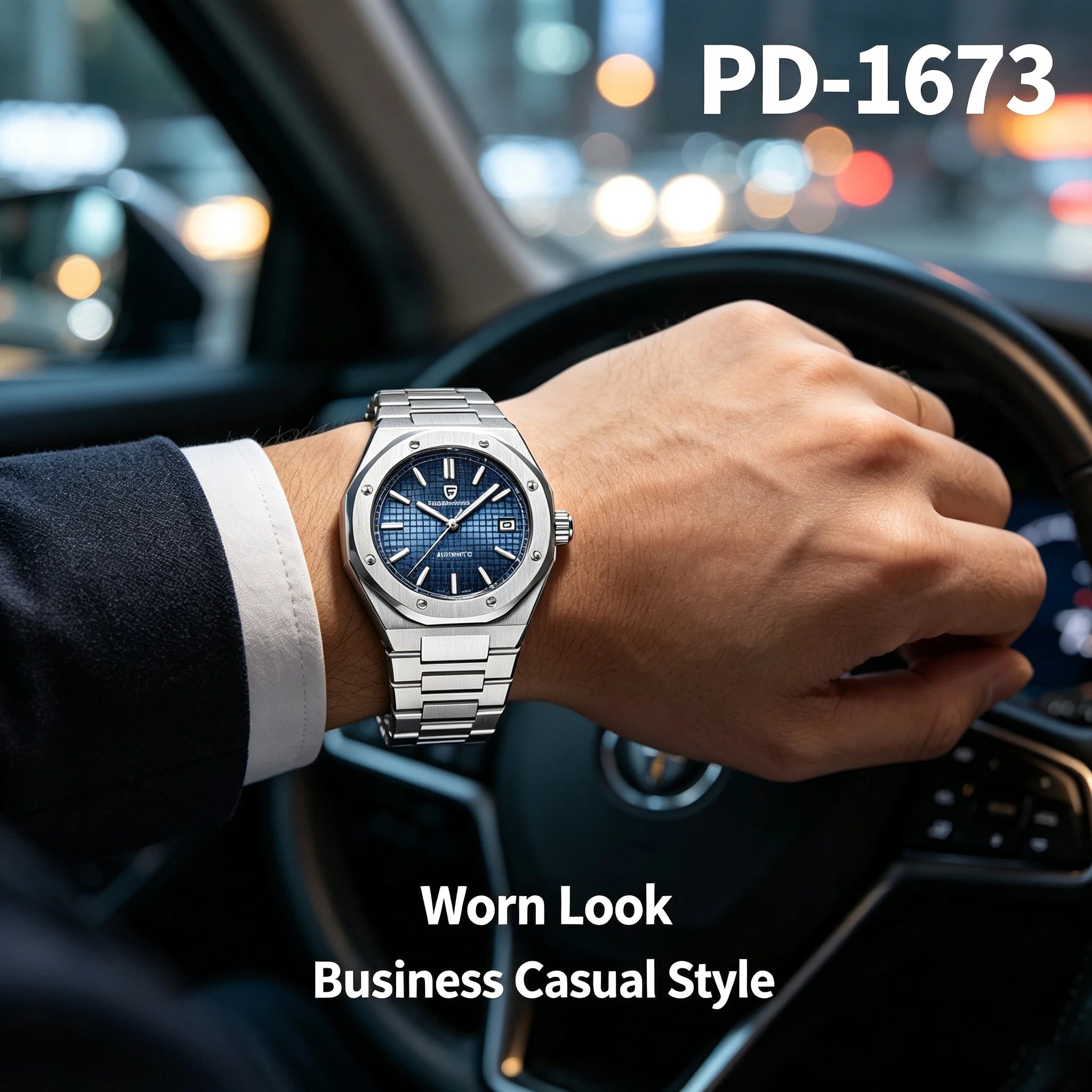 Montre Automatique Homme Pagani Design PD-1673 Seiko NH35 Saphir Lumineux Phase de Lune 10 Bar 7 Coloris – CLEVI Paris