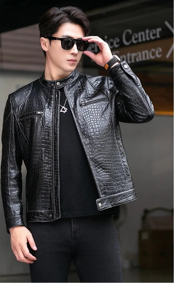 Blouson homme en cuir motif crocodile – CLEVI Paris