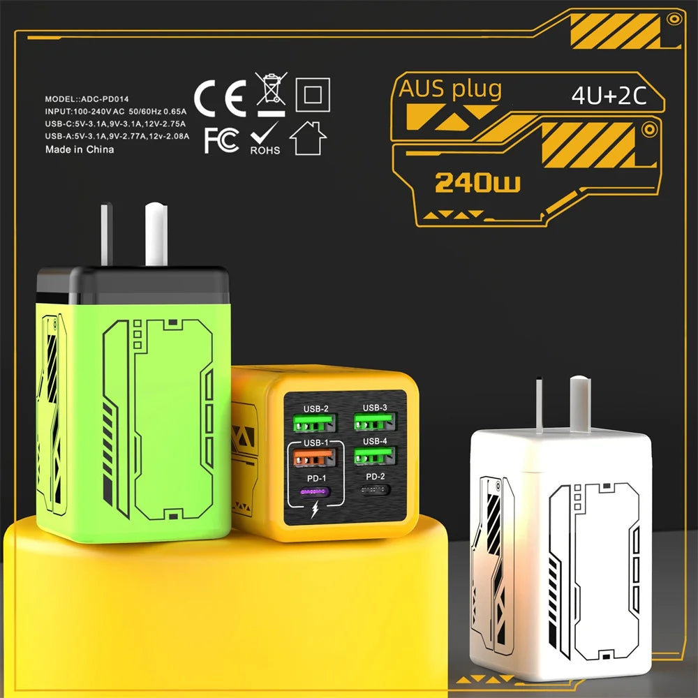 Chargeur Mural 240W 6 Ports USB-C PD EU/US/UK – CLEVI Paris
