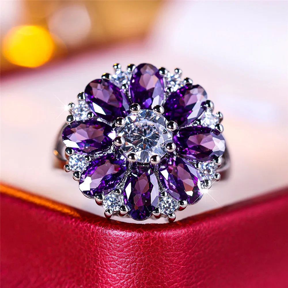 Bague fleur en cristal violet femme – CLEVI Paris
