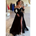Robe de soirée longue fente col V perlée – CLEVI Paris