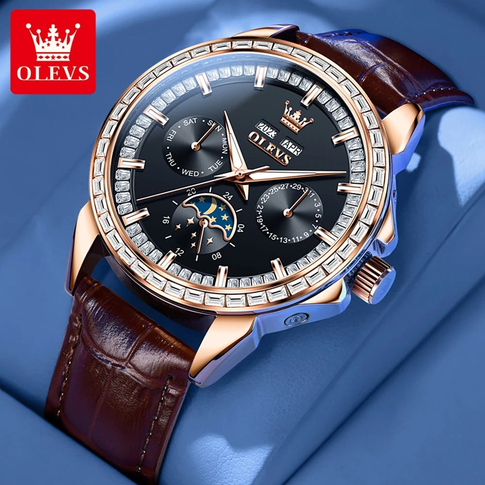 OLEVS 6695 Montre Homme Automatique Diamants Phase de Lune – CLEVI Paris