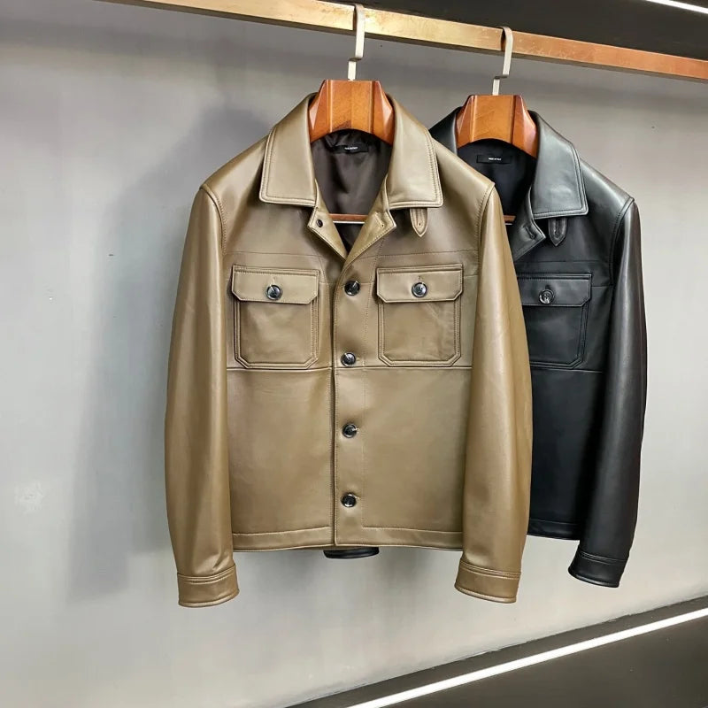Veste homme en cuir à poches poitrine – CLEVI Paris