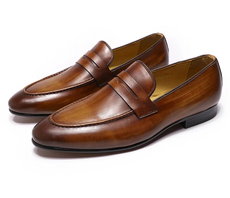 Penny Loafer Cuir Véritable Homme Peint à la Main Mariage & Soirée – CLEVI Paris