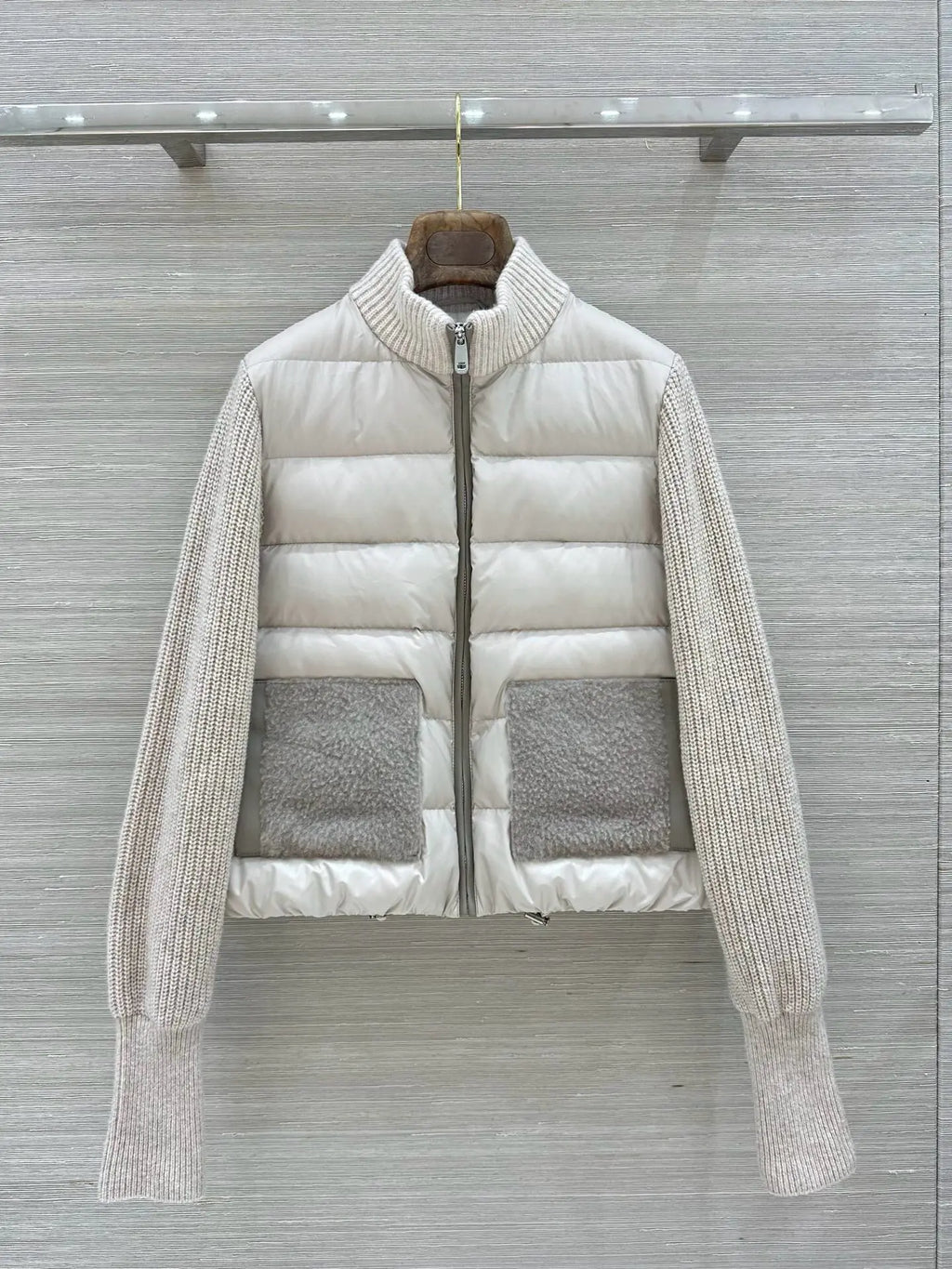 Veste femme matelassée à manches en maille – CLEVI Paris