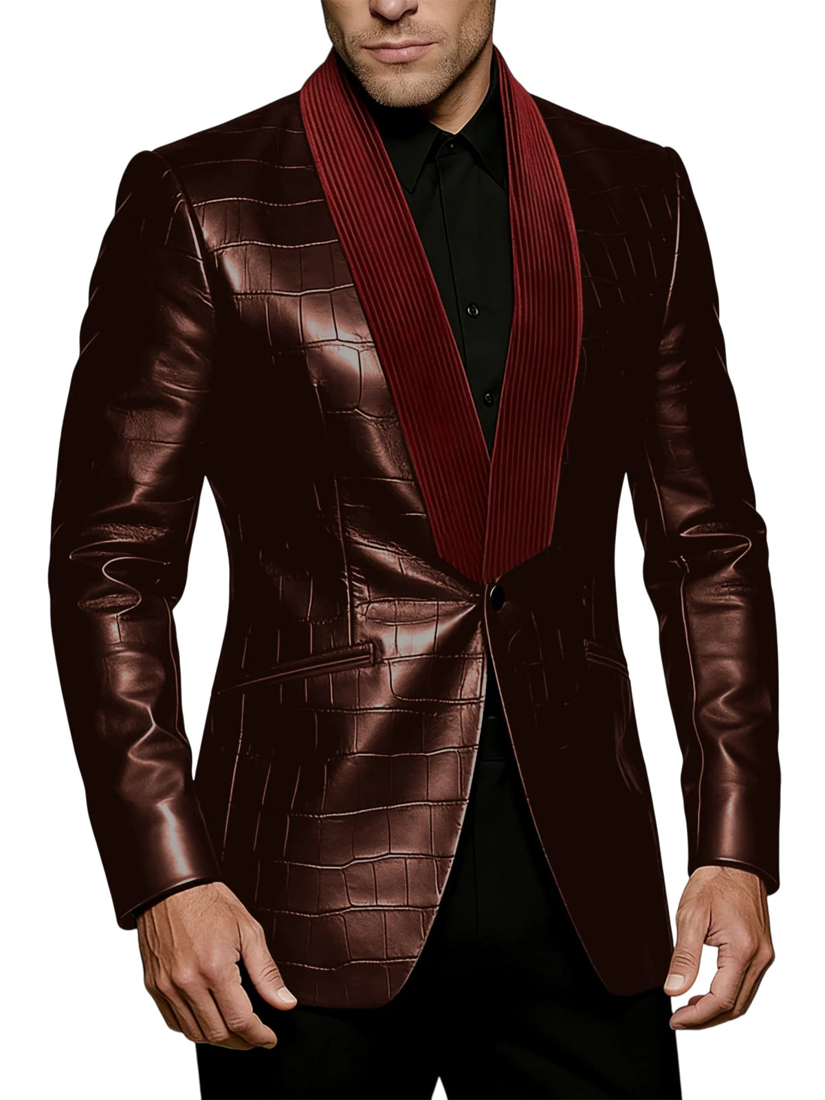 Blazer homme effet crocodile, col contrasté – CLEVI Paris
