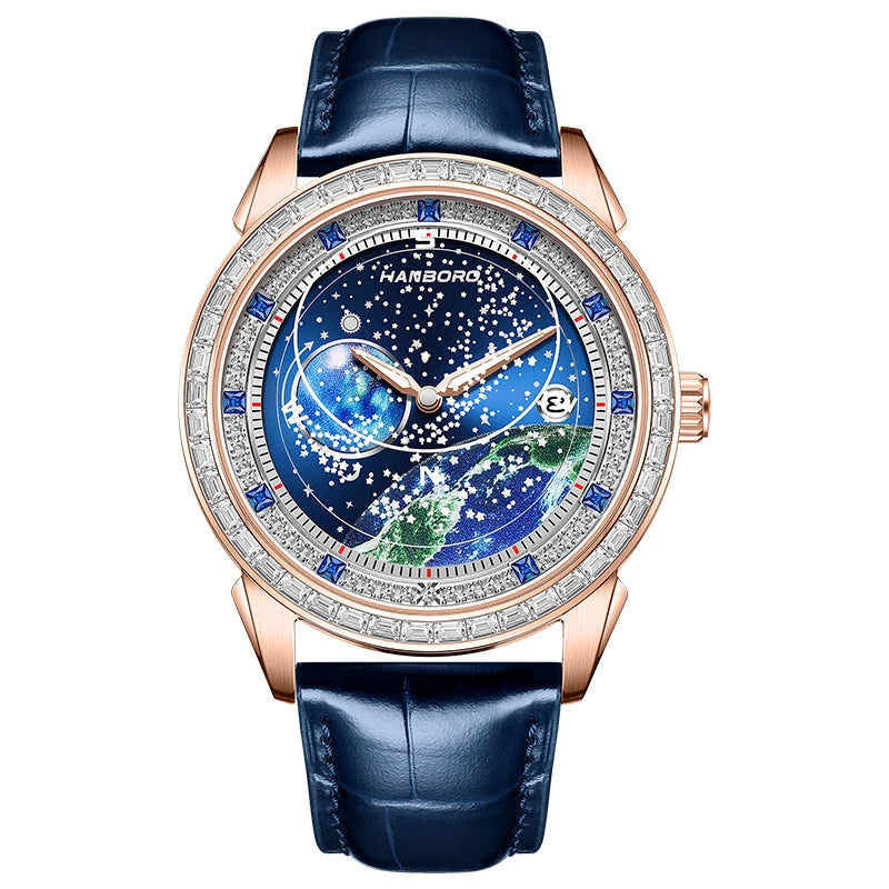 Montre Homme Mécanique Automatique Série Lunaire Acier Verre Saphir Bracelet Cuir Étanche 10 Bars – CLEVI Paris