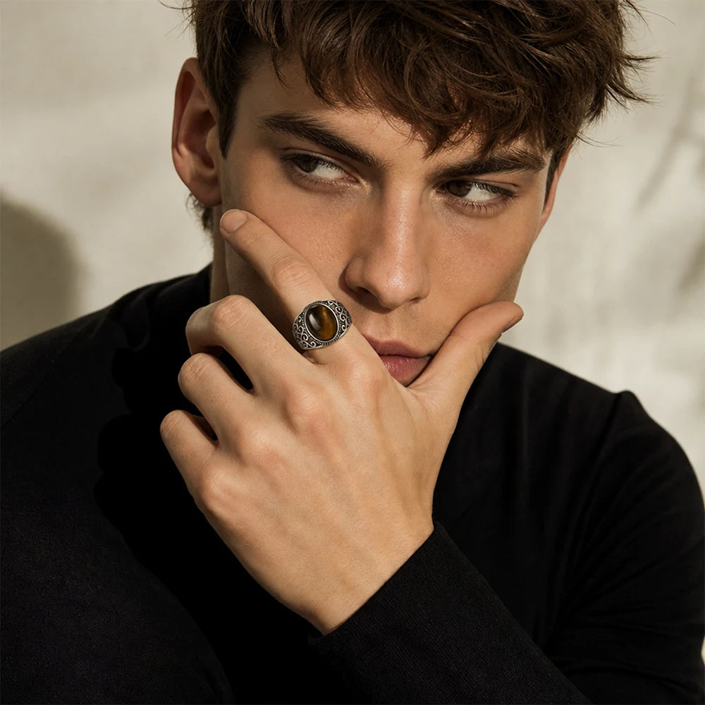 Bague Homme Œil de Tigre Argent 925 – CLEVI Paris