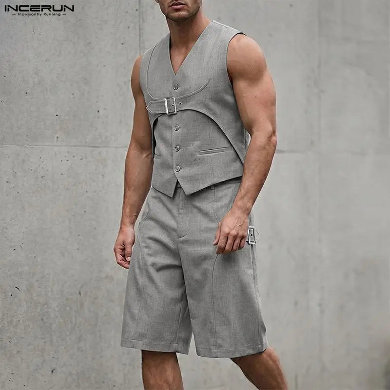 Ensemble 2 Pièces Homme Débardeur Col V Sans Manches + Short Taille Élastique Casual Streetwear 3 Coloris – CLEVI Paris