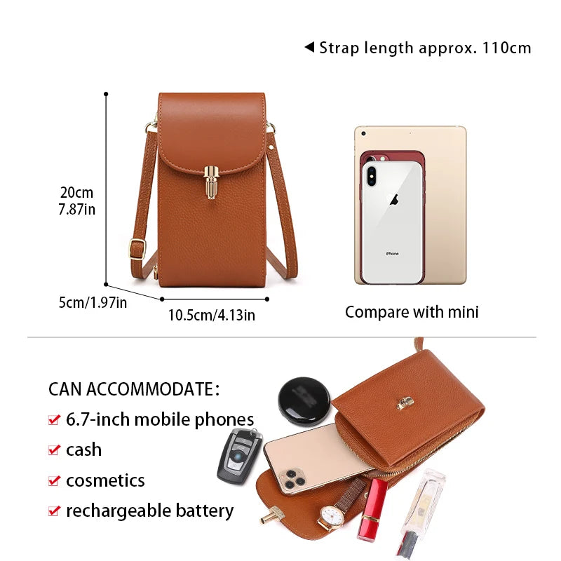 Mini Sac Téléphone Femme Cuir Véritable Motif Litchi 8 Cartes Poche Zipée 4 Coloris – CLEVI Paris