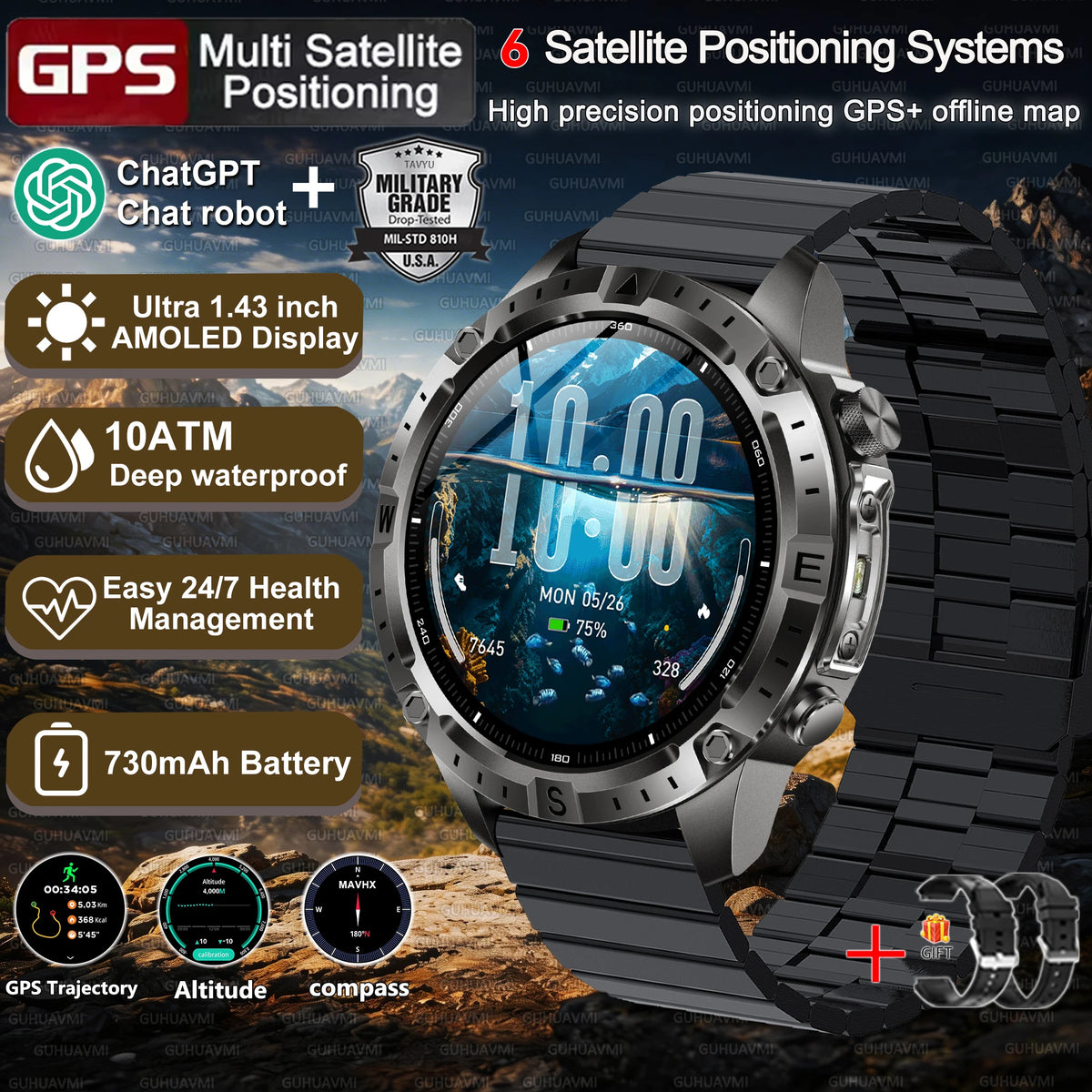 Montre GPS AMOLED avec cartes hors ligne – CLEVI Paris