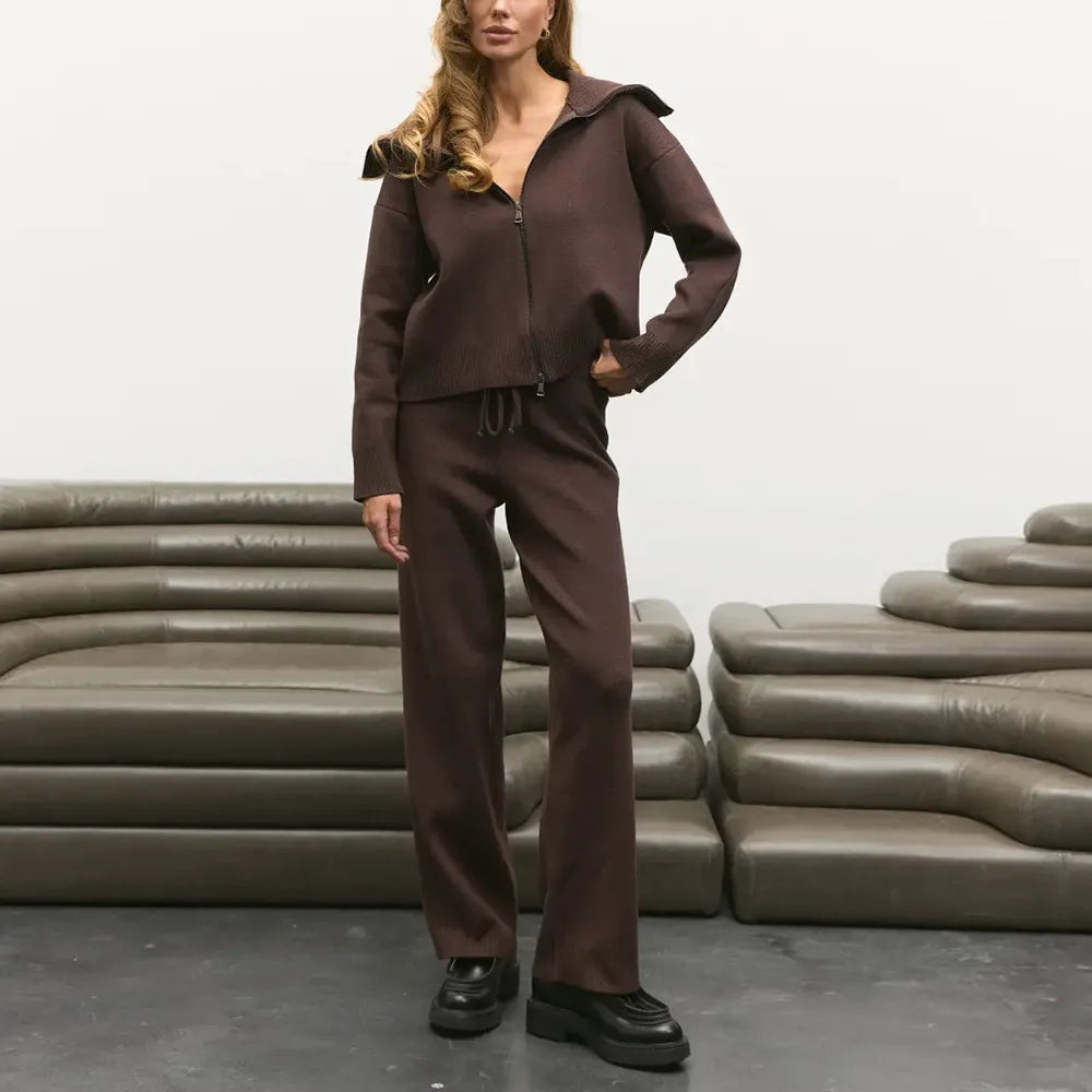 Ensemble maille femme, veste zippée et pantalon – CLEVI Paris