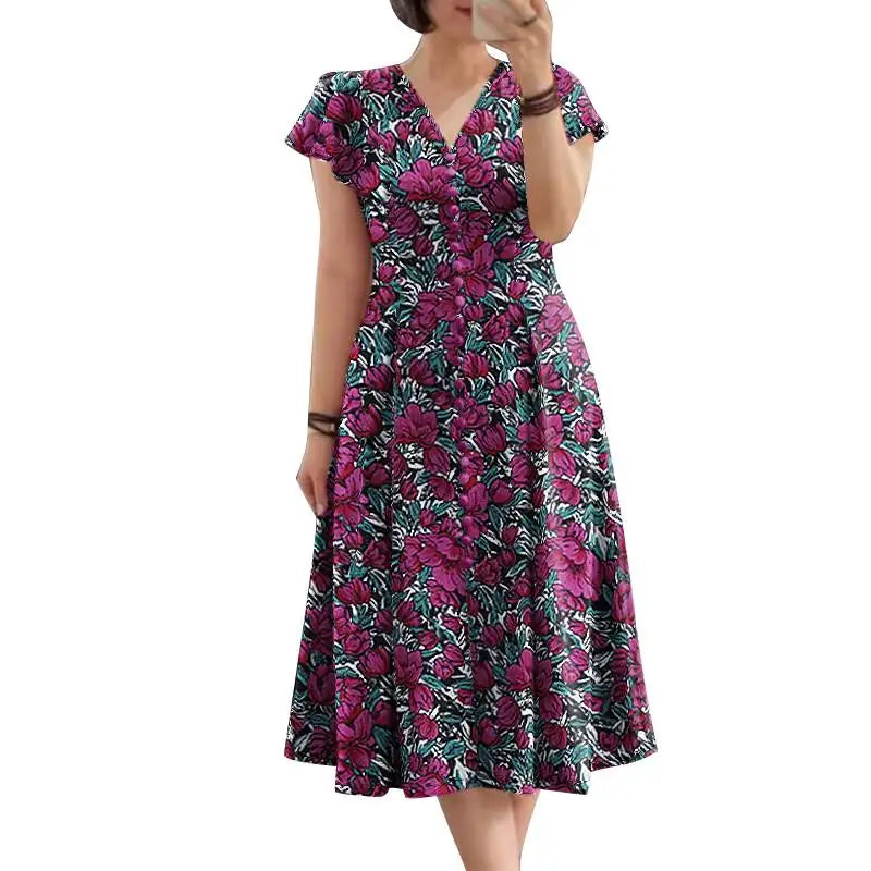 Robe Femme Col V Imprimé Floral Manches Papillon Volants Bohème Mi-Mollet – CLEVI Paris