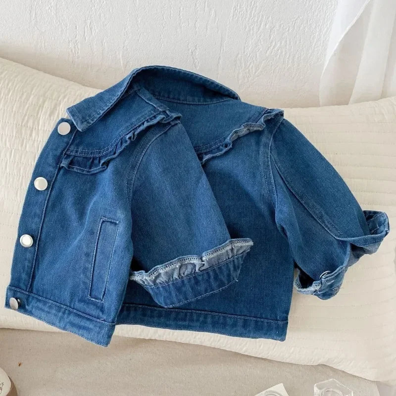 Veste en jean fille à volants – CLEVI Paris