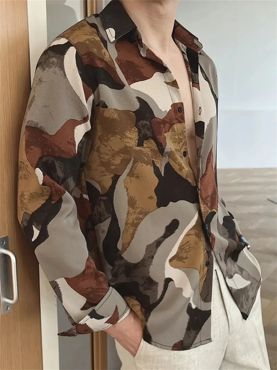 Chemise homme imprimée à manches longues – CLEVI Paris