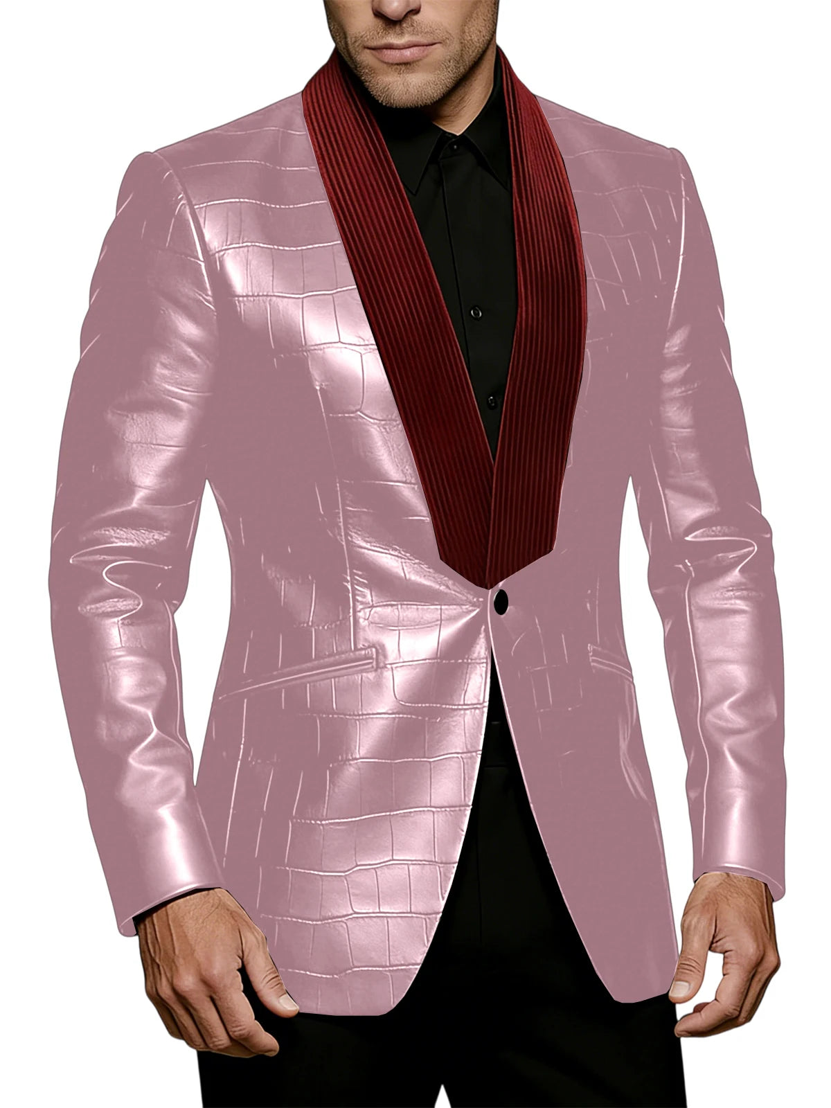 Blazer homme effet crocodile, col contrasté – CLEVI Paris