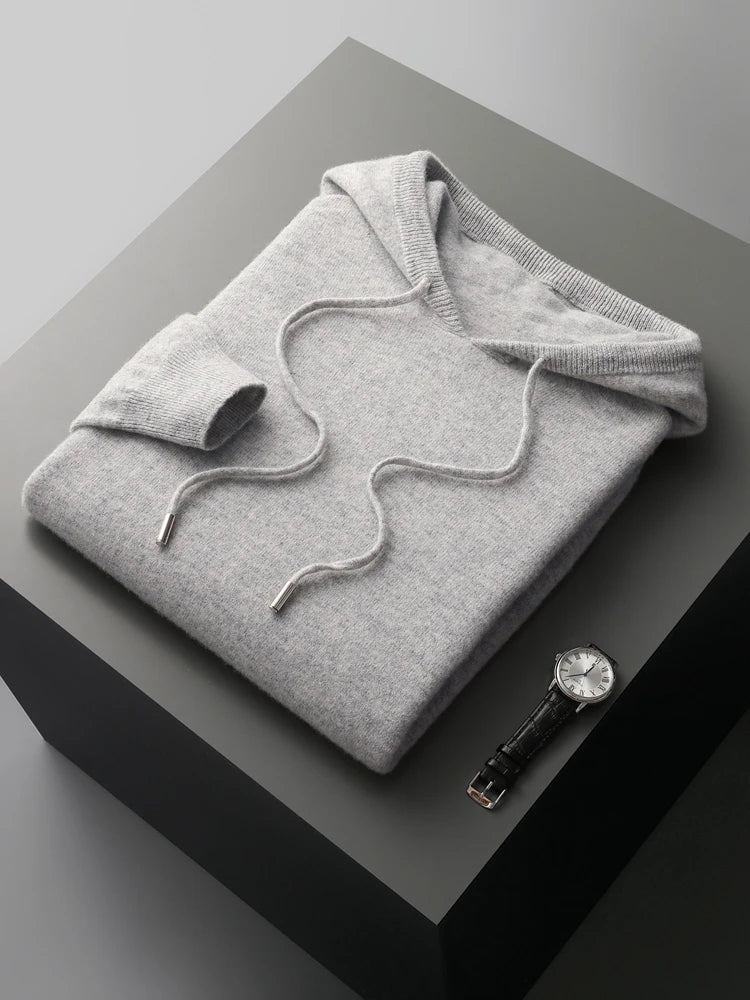 Hoodie Homme 100% Laine Mérinos MVLYFLRT – Col Capuche Tricot Manches Longues – 7 Coloris, S à XXL – CLEVI Paris