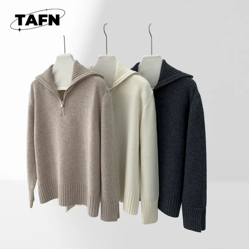 Ensemble 2 Pièces Femme TAFN – Haut Col Rond Manches Longues + Pantalon Large Mi-Mollet Carreaux – Coton/Soie – S à L – CLEVI Paris