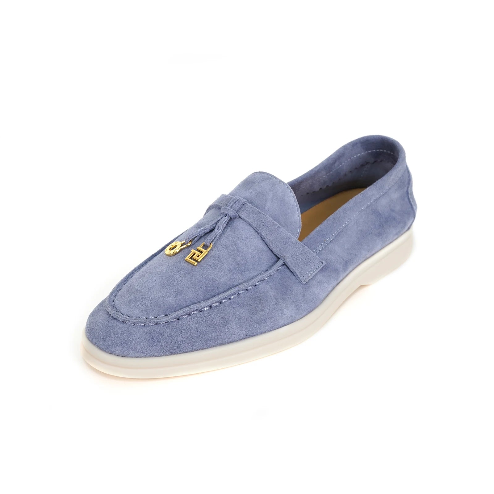 Mocassins Femme Daim Mouton Bout Rond Décoration Métal Slip-On Semelle Antidérapante – CLEVI Paris