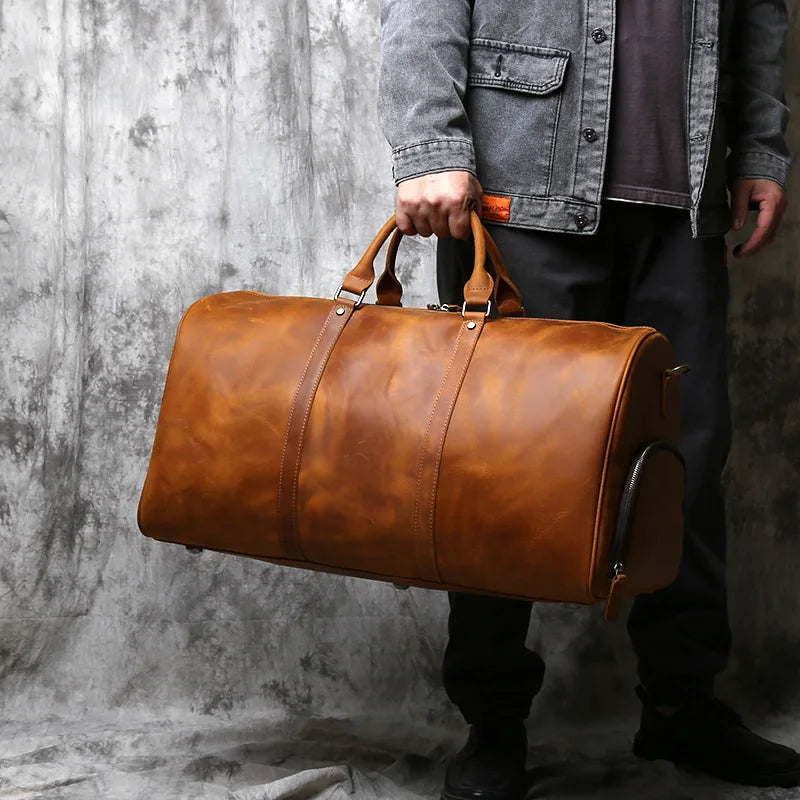 Sac de voyage rétro en cuir NZPJ – CLEVI Paris