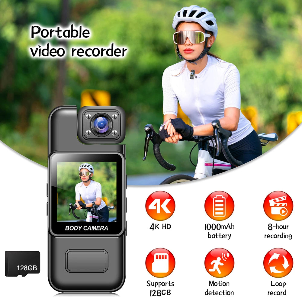 Mini Caméra Corporelle Occkic – 4K WiFi Hotspot Vision Nocturne IR 8h Écran 1,54" Clip Dorsal Sport Police – CLEVI Paris