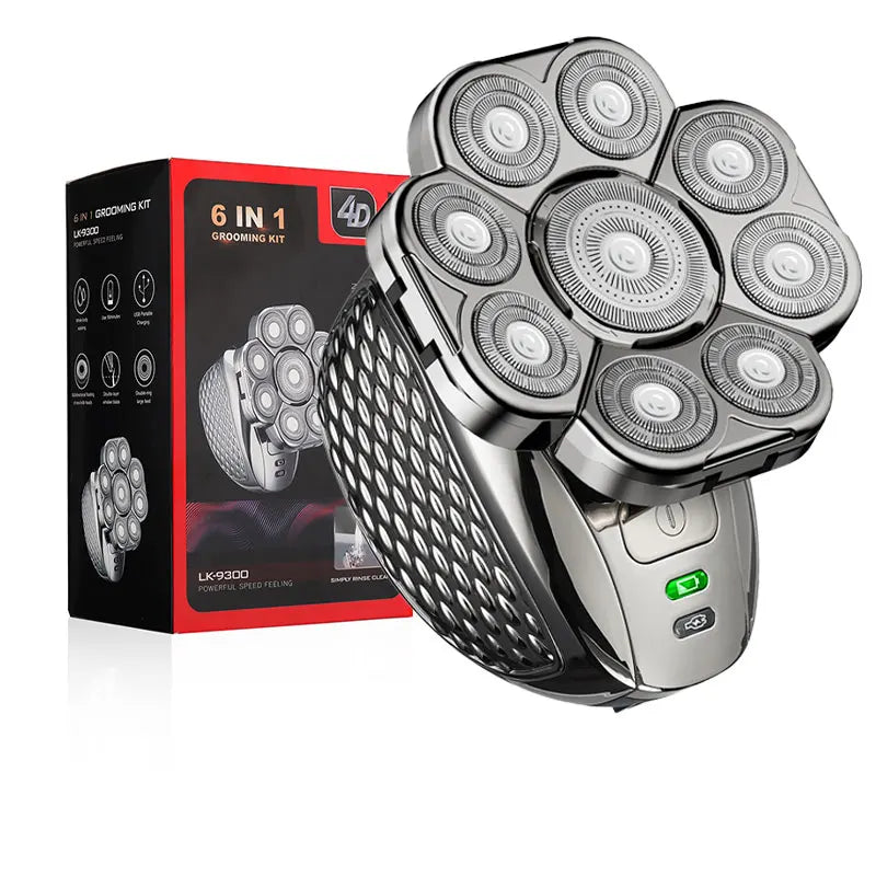 Rasoir Électrique Crâne 4D 9 Têtes Flottantes 6 en 1 – Rechargeable IPX6 Rasage Sec Humide 90 Min – CLEVI Paris