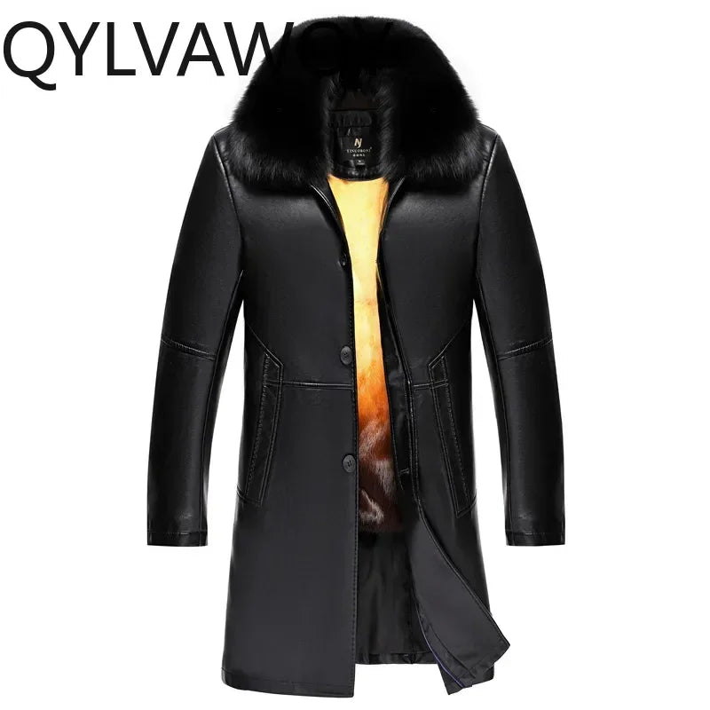 Manteau homme en cuir, vison et col renard – CLEVI Paris