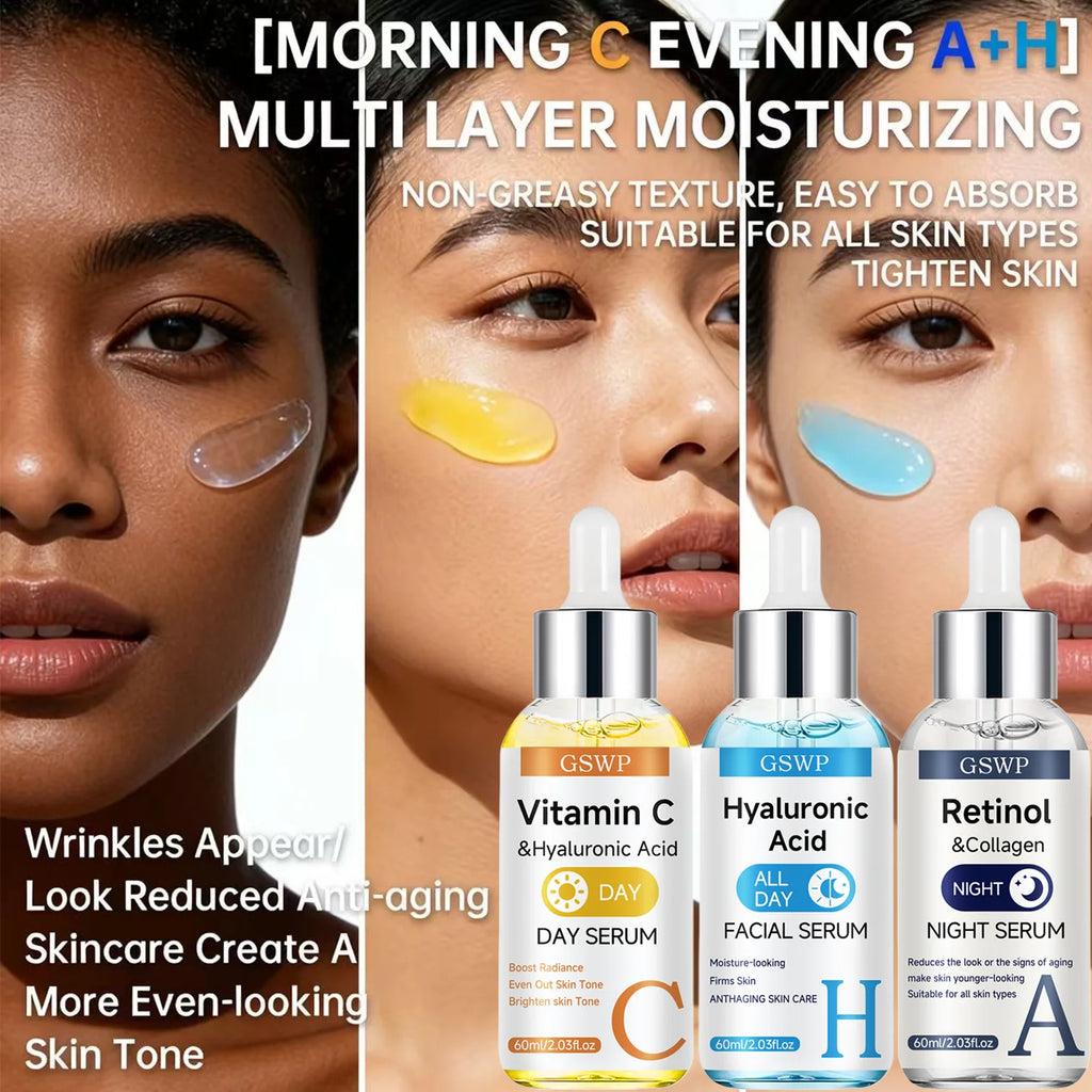 Sérum Jour & Nuit GSWP – Vitamine C, Rétinol & Acide Hyaluronique – Hydratant, Raffermissant & Éclaircissant – CLEVI Paris