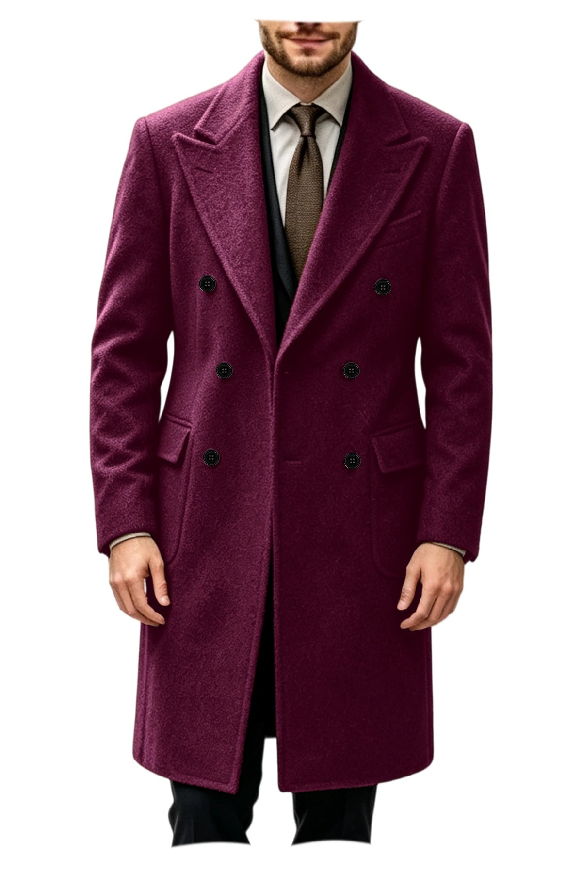 Manteau homme long croisé en laine mélangée – CLEVI Paris