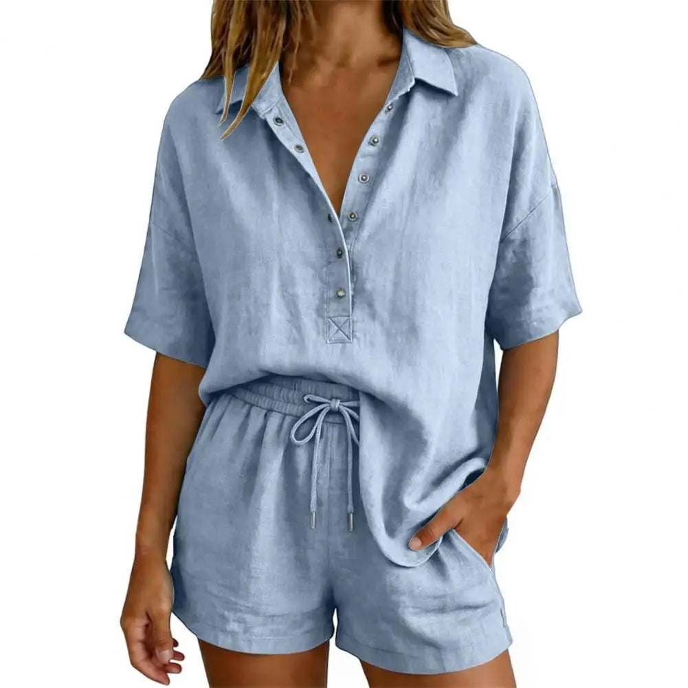 Ensemble femme chemisier et short uni – CLEVI Paris