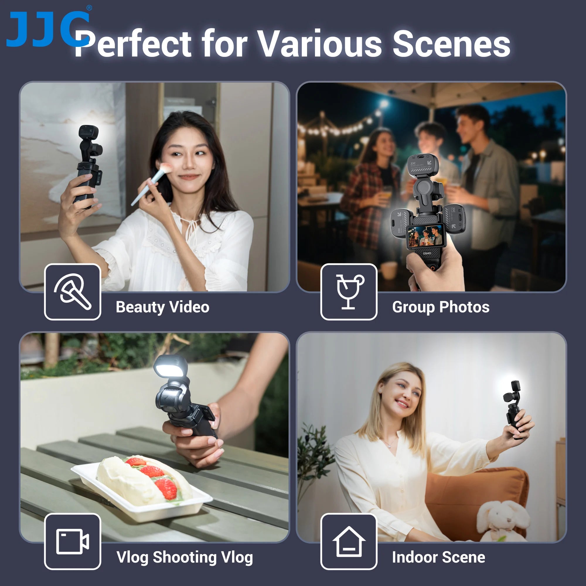 Lumière LED Magnétique JJC pour DJI Osmo Pocket 3 – 3 Modes de Couleur, Rechargeable USB & Ultra-Légère – CLEVI Paris