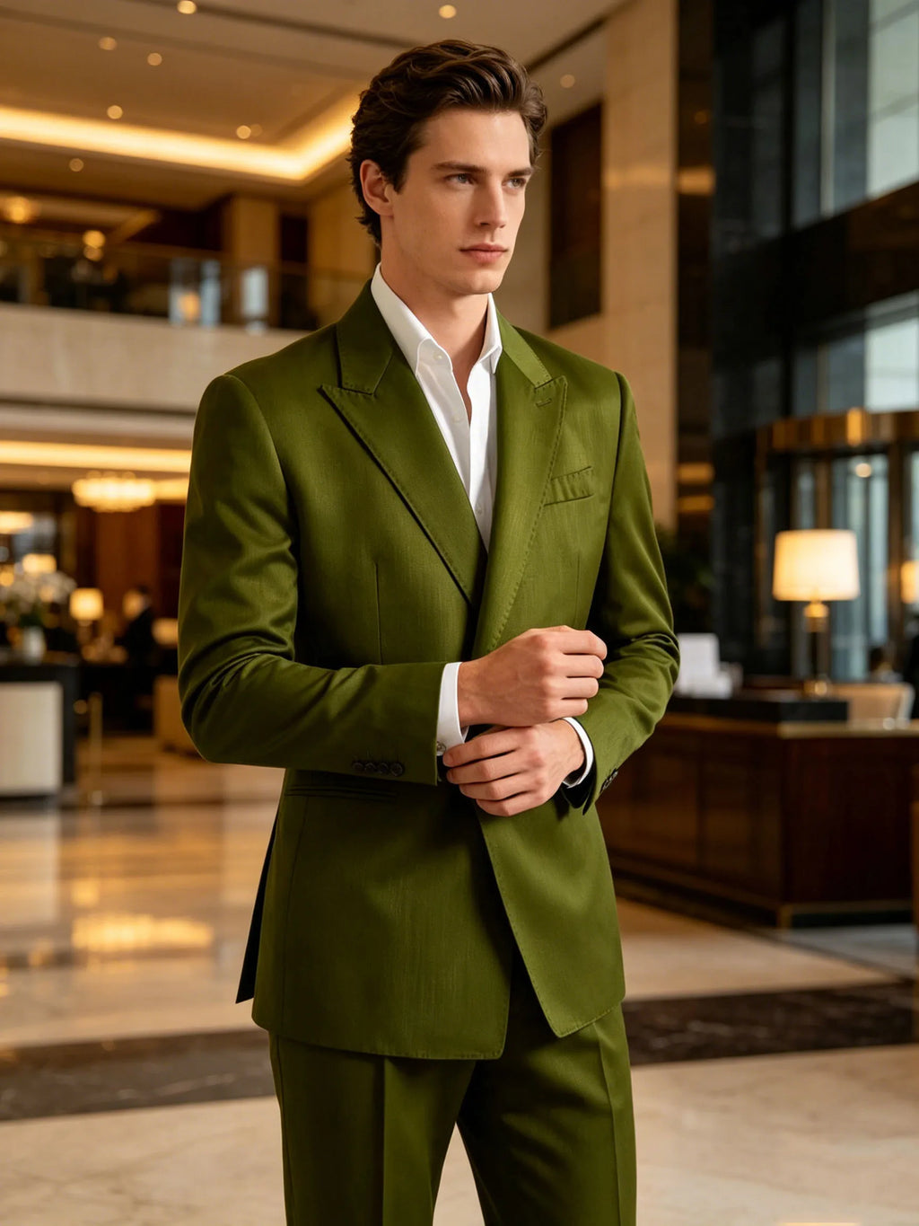 Costume 2 pièces en lin homme vert olive – CLEVI Paris