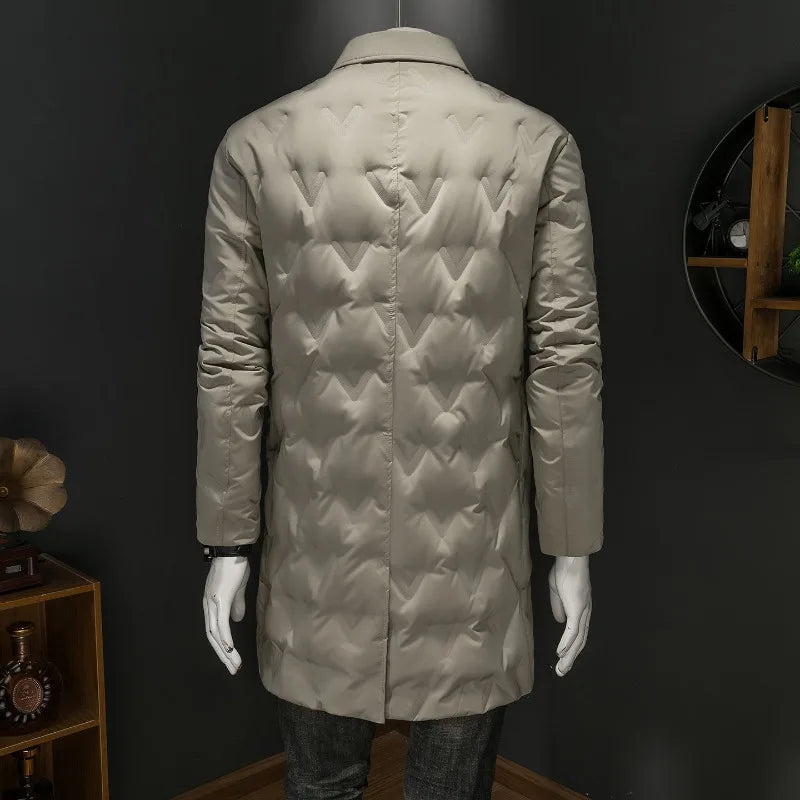 Manteau long homme en duvet à col rabattu – CLEVI Paris